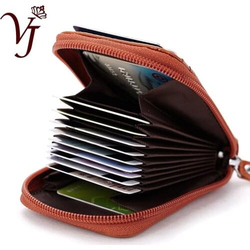 Business Unisex Genuine Leather Card Holder Organ Card Wallet Lady Casual Zipper id Card Coin Purses Female minimalist clutches