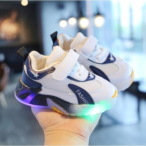 Child Sport Shoes Autumn Luminous Fashion Breathable Kids Boys Net Shoes Girls Anti-Slippery Sneakers with Light Running Shoes