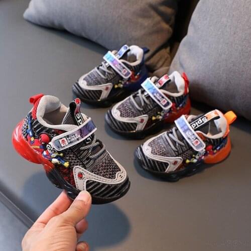 Spiderman Children Sneakers Baby Girls Boys LED Glow Breathable Shoes Kids Causal Running Sports Sneakers