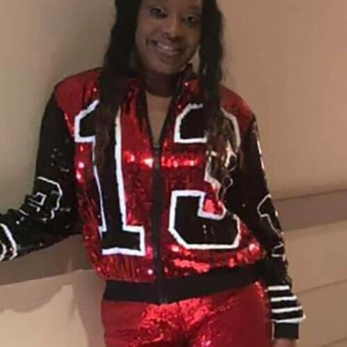 Greek Fashion lady streetwear coat 13 sequins zip up long sleeve sporty bat sleeved Sorority jackets