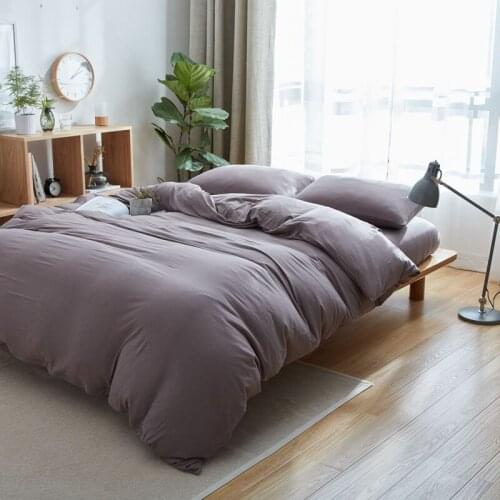 100% Cotton solid color bedding set 4pcs pale pinkish grey bed linen euro double 150cm bed queen king doona covers jersey knit