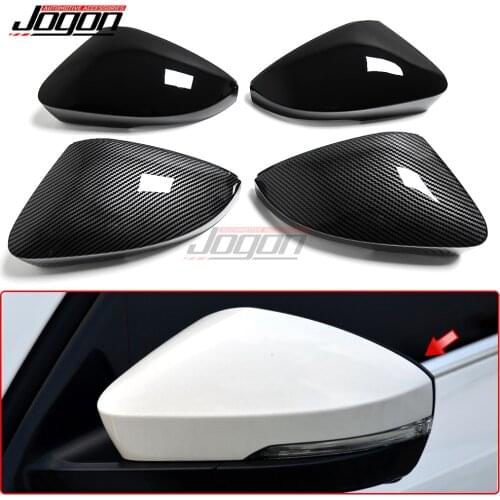 For VW Volkswagen T-Roc T-ROC 2018 2019 Carbon Look & Glossy Black Side Wing Rear View Rearview Mirror Cap Cover Trim Case Shell