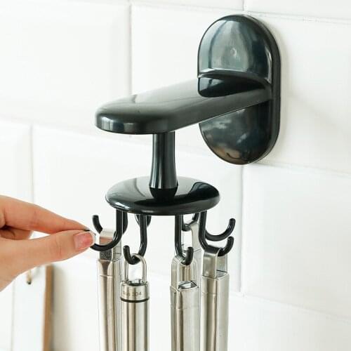360 Degrees Rotated Kitchen Hooks Self Adhesive 6 Hooks Home Wall Door Hook Handbag Clothes Ties Bag Hanging Rack Home Storage