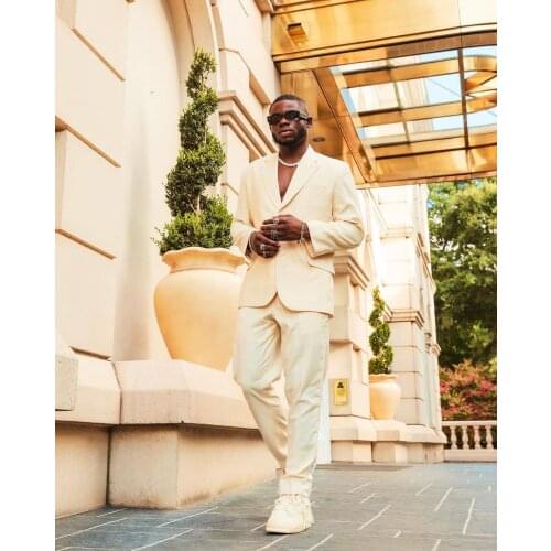 2021 Fashion Ivory Notch Lapel Luxury Tuxedo Beach Wedding Man Suit 2 Piece Formal Man Blazer Custom Made (Jacket+Pants)