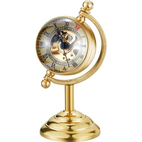 Retro Special Design Copper Spinning Globe Mechanical Pocket Watch Hand Winding Movement Gold Desk Luxury Pocket Watch Gift