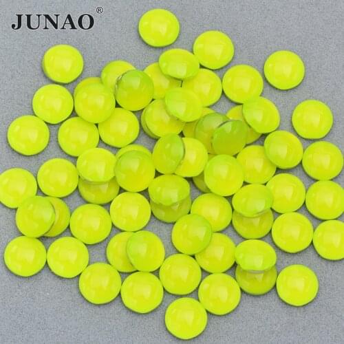 JUNAO 4mm 12mm Neon Yellow Round Crystal Rhinestone Applique Flat Back Nail Crystal Non Sewing Stones Scrapbook Strass Crafts