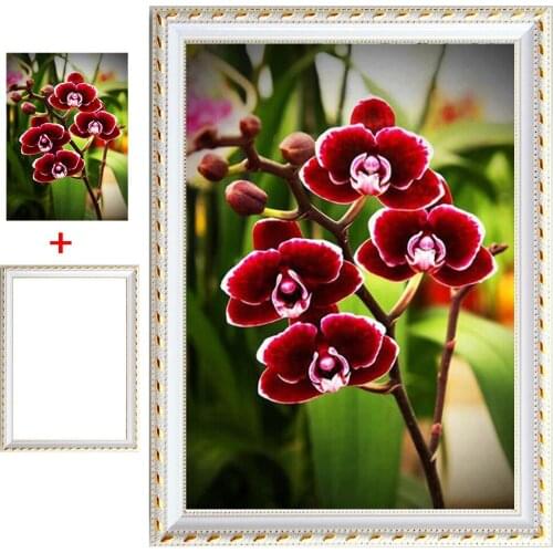 Framed DIY 3D Diamond Purple orchids Handmade Diamond Painting Cross Stitch Kits Diamond Embroidery Patterns Rhinestones Arts