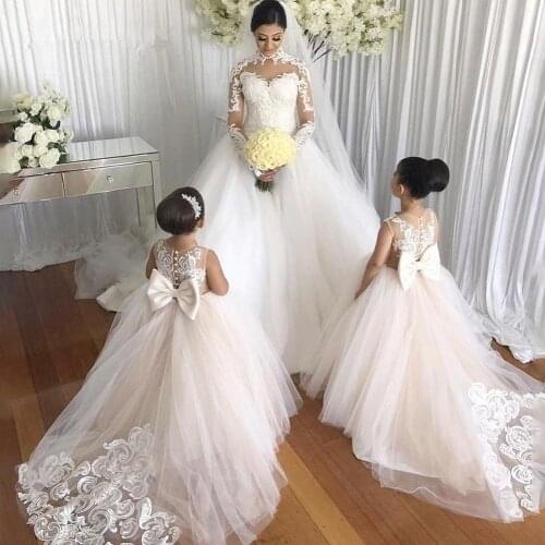 Sleeve Flower Girl Dress Applique Girls Pageant Tulle Dresses First Hioly Communion Party Dresses