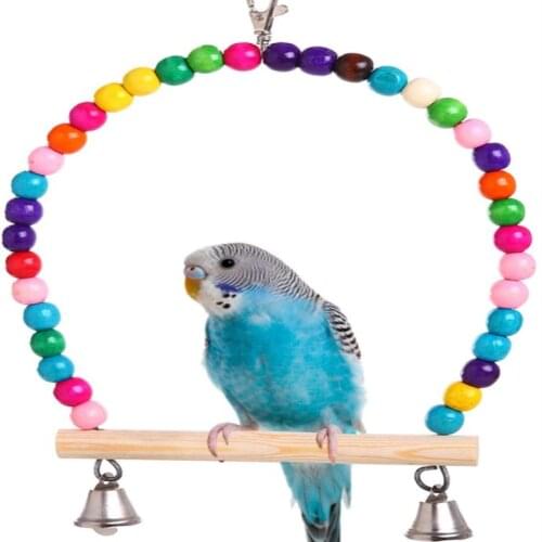 Parrots Swing Toy Small and Medium Parrot Toy Birds Perch Hanging Swings Colorful Beads Bells Wood Supplies