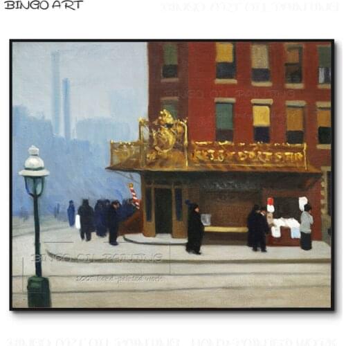 Hand-painted Impressionist Landscape New York Street Oil Painting on Canvas Reproduce Edward Hopper New York Street Oil Painting