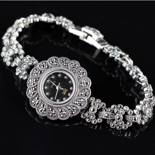 S925 pure silver ornaments authentic Thai manual Mosaic female mark the lace vintage watches