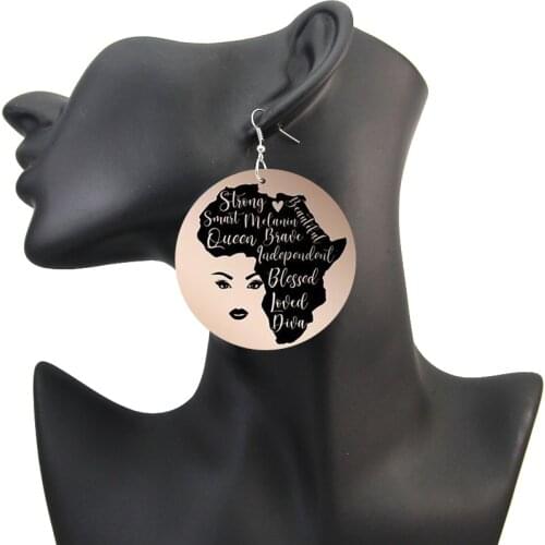 SOMESOOR Delta Sigma Theta AKA Sorority Wood Drop Earrings Zeta Phi Beta Afro Hair Black Queen Roots Printed Women Loops Jewelry
