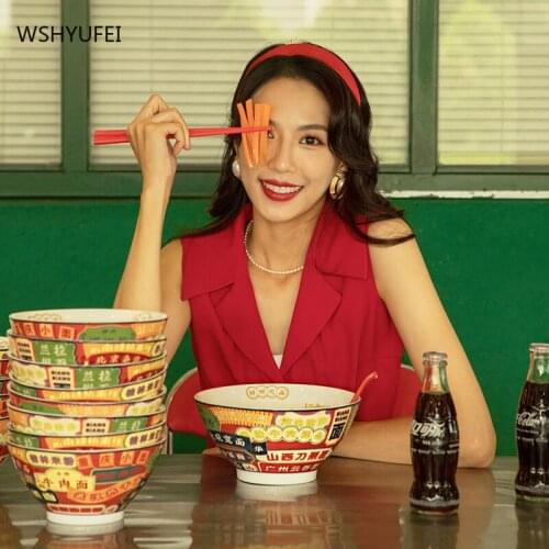 Retro style noodle soup bowl, exquisite high-priced tableware, lightweight and luxurious ceramic household noodle soup bowl