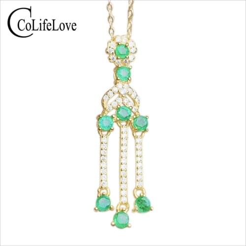 CoLife Jewelry Emerald Wedding Pendant 8 Pieces Natural Colombian Emerald Pendant 925 Silver Emerald Jewelry for Party