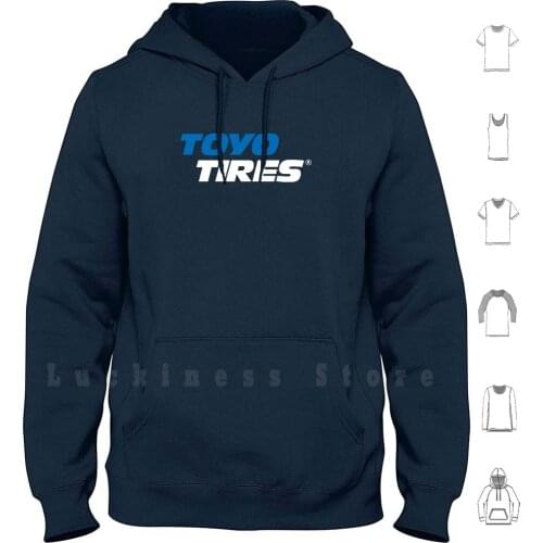 Toyo Tires Potrait Text Logo Blue White Hoodies Long Sleeve Falken Goodyear Giti Bridgestone Continental