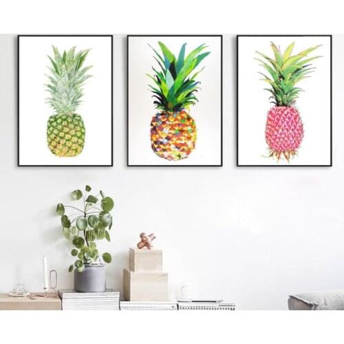 Nordic Style cartoon gold pineapple triple decorative painting sofa wall oil painting unframed wall art pictures for living room