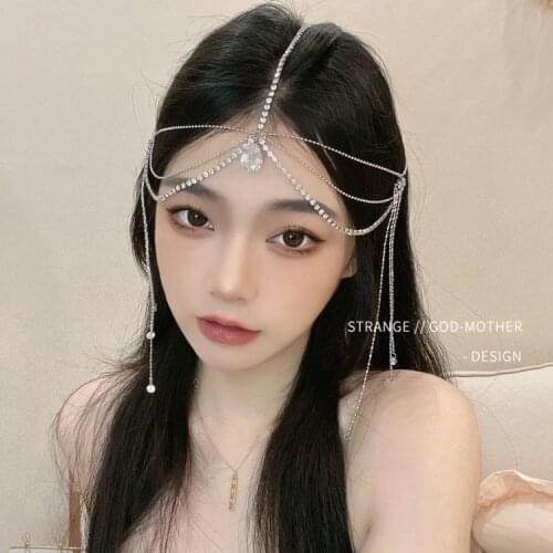 Exotic style headdress Hanfu ancient style hair ornaments feminine forehead ornaments crystal eyebrow pendant bride headchain