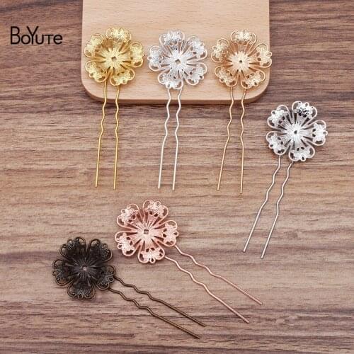 BoYuTe (20 Pieces/Lot) 32MM Filigree Flower Welding 75*10*1.2MM U Shape Hair Fork Diy Jewelry Accessories Wholesale