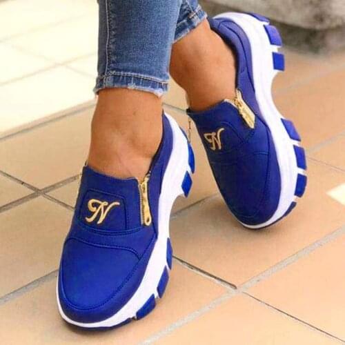 Womens Fashion Sports Shoes Casual Zipper Thick Bottom Platforms Wedges Heel Walking Sneakers Slip On Vulcanized Shoes