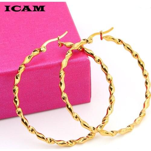 ICAM New Sliver Gold Rose Gold Color Big Hoop Earrings Hoops Bohemian Earrings Circle Hoop Earrings For Women Party Jewelry