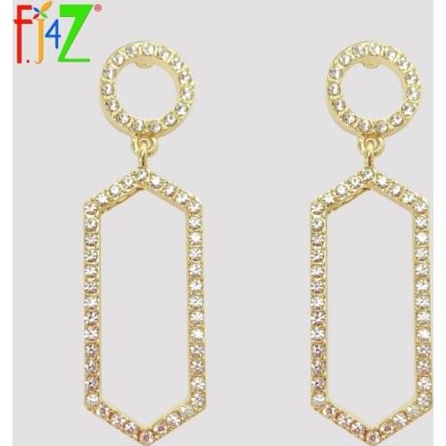 F.J4Z New Women Crystal Earrings Fashion Luxury Shining Rhinestone Geo Statement Earring Female Brincos Bijoux pendientes