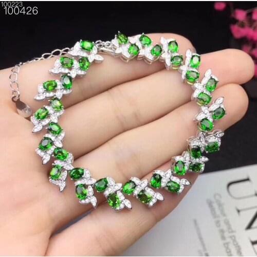Luxurious Flower Butterfl Two row natural green diopside Bracelet Natural gemstone bracelet S925 silver woman girl gift jewelry