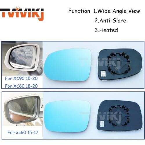 TVYVIKJ Side Rearview Mirror Blue Glass Lens For VOLVO XC60 XC90 S60L V40 S40 S80 S90 2006-2020 Wide Angle View anti glare