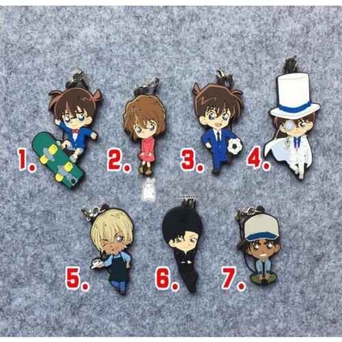 1pcs Anime Keychain Conan Mouri Ran Ai Hattori Heiji Akai Shuuichi Detective Conan Rubber Resin Kawaii Keychain Pendant Keyring