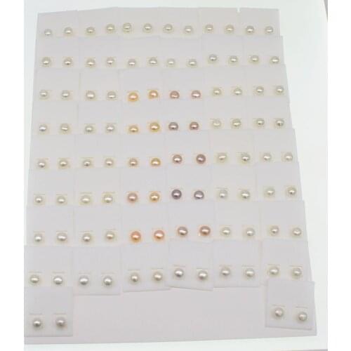 100pairs white/pink/purple freshwater pearl earrings 6-7mm wholesale beads FPPJ nature