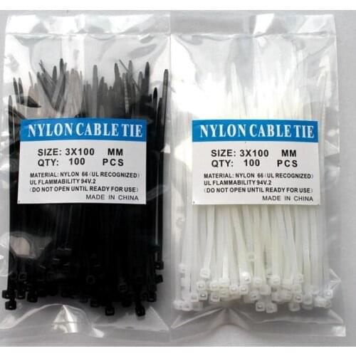 100pcs Nylon Cable Tie 3x100mm White/ Black Color Self-locking Plastic Wire Zip Tie