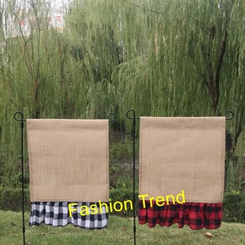 20pcs/lot new arrival hot selling 2 colors monogram burlap plaid ruffle garden flag