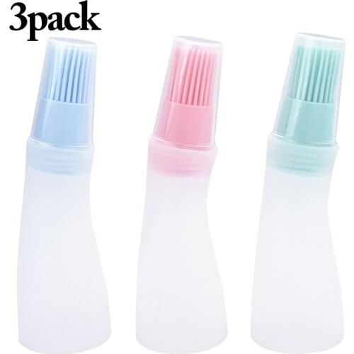 3pcs Portable Silicone Oil Bottle With Brush Baking BBQ Basting Brush Pastry Oil Brush Kitchen Baking Oil barbecue Tool Gadgets
