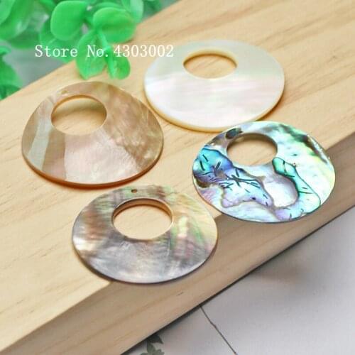 30pcs/lot 35mm Natural Round Circle Mother of Pearl shell Beads Hollow Round MOP Pearl Shell for DIY Earrings