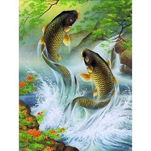5D Fish Diamond Painting Full Round Scenery Mosaic DIY Diamond Embroidery Carp Pattern Cross Stitch Sticker Home Decor FH6240