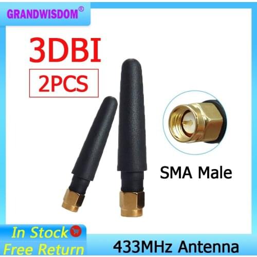 2pcs 433MHz Antenna 3dbi SMA Male Connector Plug 433 MHz Directional Antena Small Size Waterproof Antenne for Lorawan watermeter