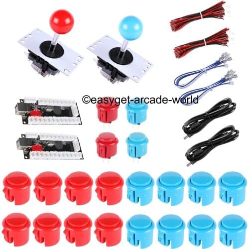 Free Shipping ! 2 Players Zero Delay MAME Cabinet DIY Kits Parts 5V Encoder & 8 Way Joystick + 20 x Buttons For Windows Systems