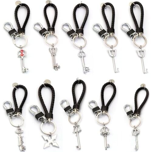 Game Kingdom Hearts Keychain Men Braided Leather Rope Handmade Metal Crown Key Chain Women Bag Pendant Fashion Jewelry llaveros