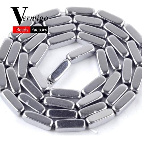 Cuboid Shape Silver Plated Natural Hematite Stone Beads For Jewelry Making DIY Necklace Bracelet Spacer Loose Beads 3*9mm 15"