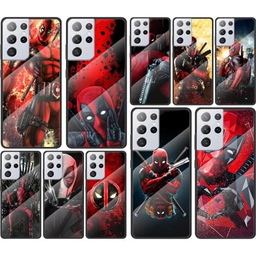 Deadpool Marvel for Samsung Galaxy S21 Ultra Plus A72 A52 4G 5G M51 M31 M21 Luxury Tempered Glass Phone Case Cover