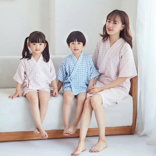 Japanese Style Chidlren Girls Sleepwear Jinbei Sauna Wear Bathing Clothing Set Cotton Comfortable Yukata Pajamas for Kids Boys