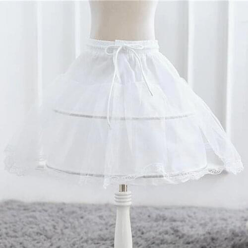 White Children Kids Petticoat Ball Gown One Size Kids Solid Layer Trim Flower Skirt Girls Underskirt Elastic Waist Drawstring