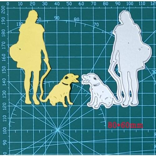 Girl Walking a Dog Metal Cutting Dies For Stamp Scrapbooking Stencil DIY Paper Album Card Decor Embossing 2021 New