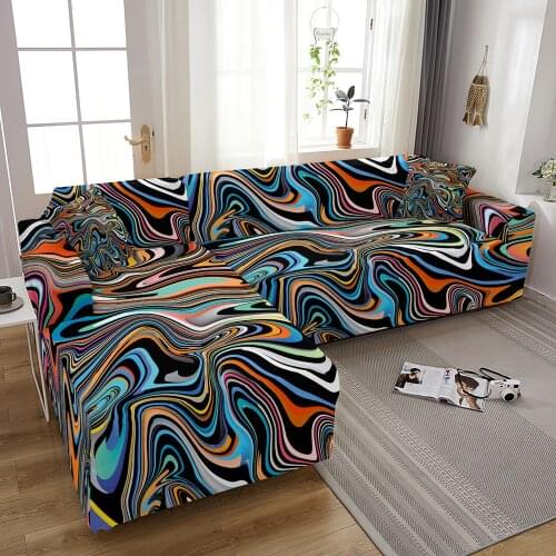 Marble Elastic Corner Sofa Cover Stretch Sectional Sofa Slipcover 3D Printed Sofa Covers For Living Room Couch Cover Home Decor
