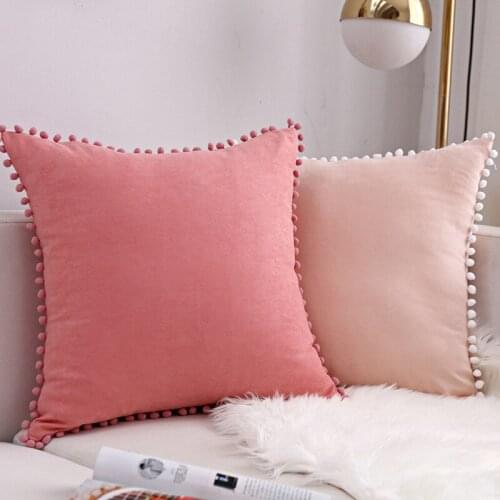 Fleece Ball Lace Cushion Cover Pompomes Trim Pillow Case Set Sofa Cushion Cover 50x50cm Decorative Pillow Case