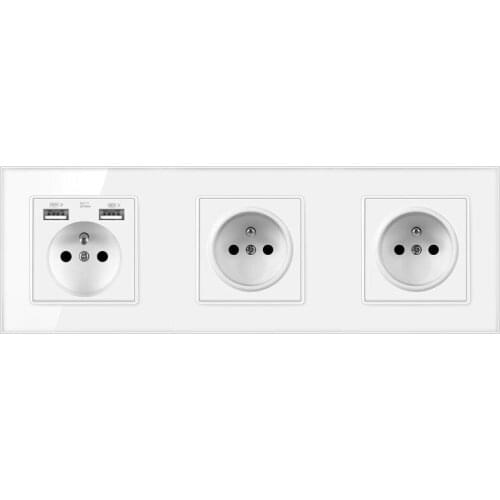 FRON 258*86 French Standard Tempered Crystal Glass enchufe USB 5V 2100mA Wall Socket Prise Outlet AC100-250V 16A Sockets