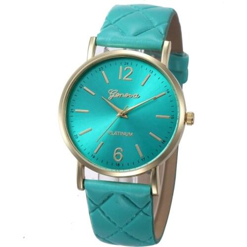 Hot Geneva Grid Unisex Leather Watches Analog Quartz Vogue Gold Case Wrist Watch Hot Fashion Fit For Students Watches