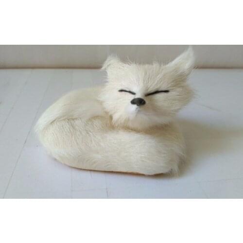 Simulation white sleeping fox plastic&furs 8x7x6cm curl-up fox model handicraft prop home decoration gift d2151
