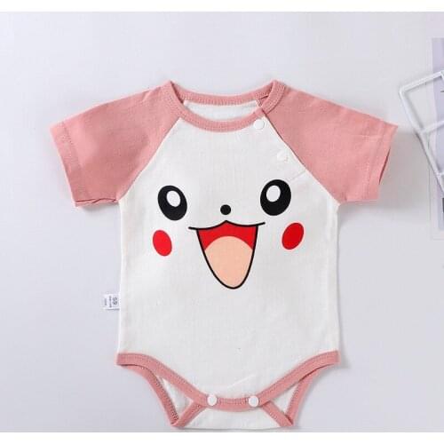 Female Baby Cotton Cute Onesie Newborn Short Sleeves Open Crotch Crawling Suit Boy Round Collar Cartoon Clothes