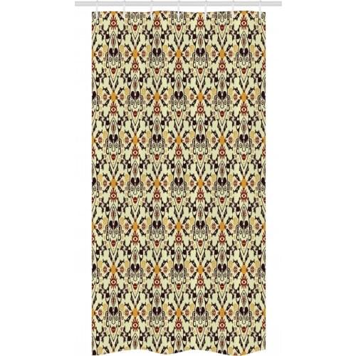 Tribal Masks Shower Curtain Set Prehistoric Culture Art Motif Waterproof Fabric Narrow Bath Curtain Bathroom Decor with Hooks