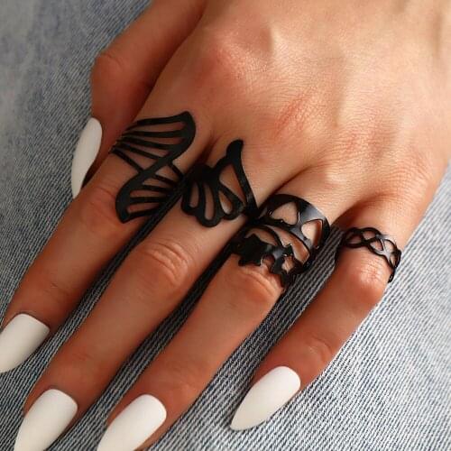 2021 Fashion Simple Black Hollow Geometric Rings Set For Women Classic Charm Ring Index Finger Opening Adjustable Ring Jewelry